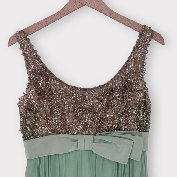Vintage NEIMAN MARCUS Hand Beaded Maxi Dress Green NOS - Picture 4 of 11